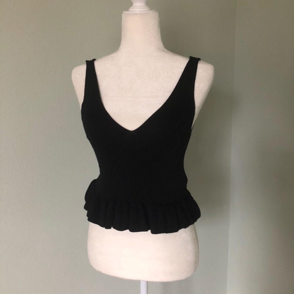 Topshop Black Knit Peplum Crop Top